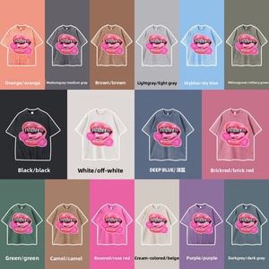 T-shirt Vintage Hip-hop Europeo-Americano <span class=keywords><strong>con</strong></span> Stampa Cartoon a Bocca Grande, Lavaggio Effetto Usurato, in Cotone Pettinato, Vestibilità Ampia, Manica Corta - Product Image 4