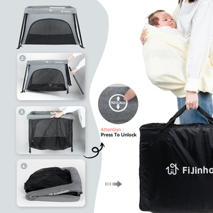 เปลเด็กพับได้แบบพกพาพร้อมกระเป๋าหิ้ว สีเทาเข้ม ชุดเครื่องนอนเด็ก เปลเด็ก - Product Image 2