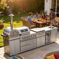 Îlot BBQ Intégré Moderne de Luxe Personnalisé, Cuisine Extérieure, Grill au Gaz Naturel 7 Brûleurs, Modulaire en Acier Inoxydable