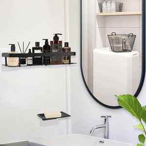 Nessuno spazio di punzonatura combinazione di alluminio nero <span class=keywords><strong>con</strong></span> portasapone bagno pratico portaoggetti a ventosa a muro - Product Image 1