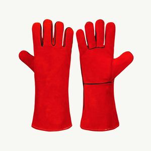 Guantes de soldadura rojos con ribete de cuero vacuno dividido, para soldadura MIG TIG, con puño de Kevlar. - Product Image 1
