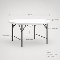 Table à manger ronde pliable en polyéthylène pour usage domestique lors de fêtes de famille, design simple, capacité 10 personnes