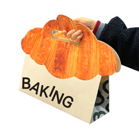 Sac d'Emballage en Papier Personnalisé avec Poignée, en Carton Blanc, pour Pain, Croissant et Dessert, pour Alimentaire et à Emporter