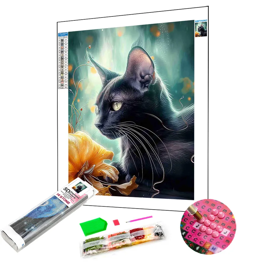 The New Listing DIY Custom 30*40 Black Cat Diamond Painting Kits For Adults Full Drill Round Diamond Pittura 5D Diamond Painting