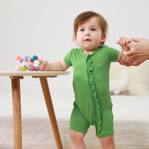 Mameluco de Manga Corta a Cuadros de Algodón Orgánico y Bambú Suave para Bebé, Pijama de Verano, Pelele de Bambú para Bebé - Product Image 1