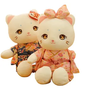 Milk Foam Cat Plush Toy Hot Sale Colorful Japanese Kimono Cat Doll Furry Cat Plush Toy Pillow Cushion For Holiday Gift For Kids