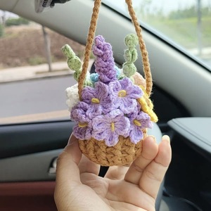 2025 créatif voiture pendentif tissé à la main <span class=keywords><strong>fleur</strong></span> panier rétroviseur Mini <span class=keywords><strong>fleur</strong></span> décor tentures Auto crochet tissé <span class=keywords><strong>Pot</strong></span> plante intérieur - Product Image 3