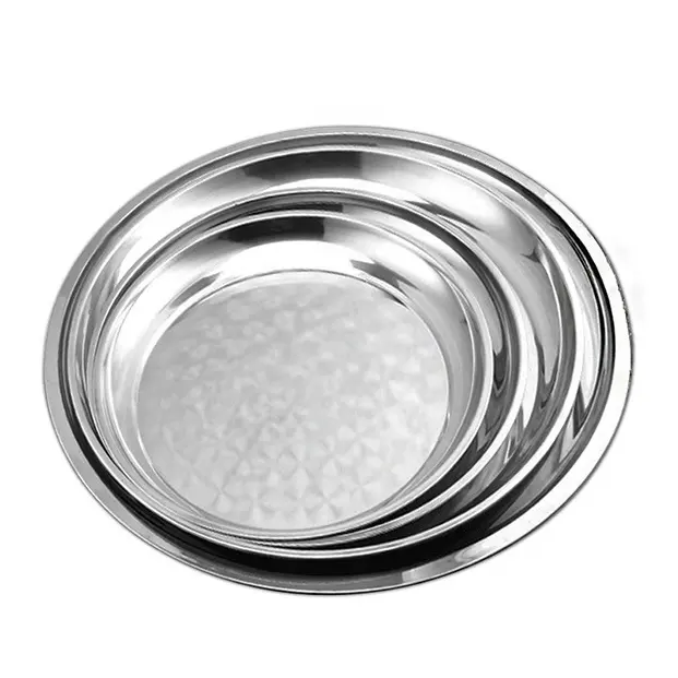 Factory manufacture mirror polishing catering metal round dinner plate dish stainless steel serving tray
