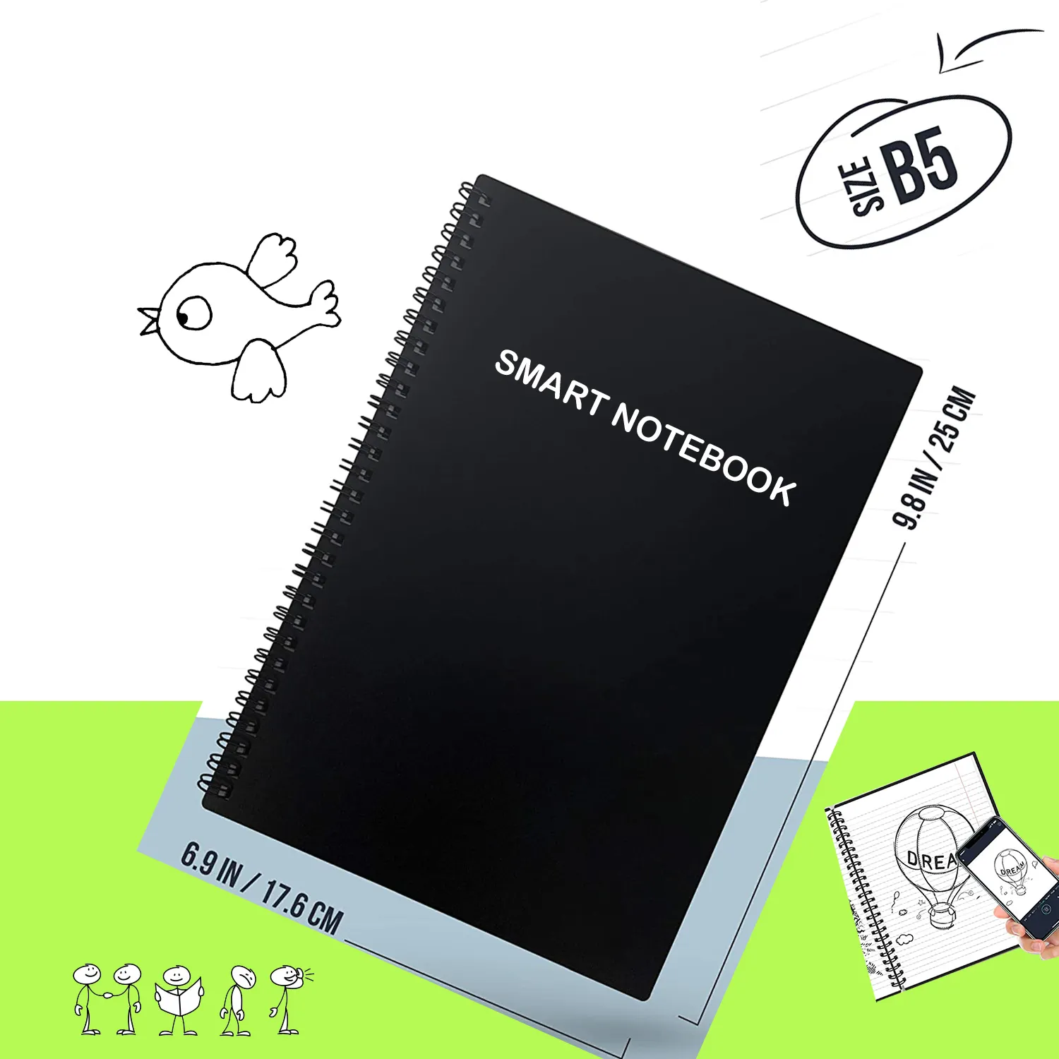 Ready to ship eco friendly universal rocket book smart reusable erasable notebook b5 with erasable pen
