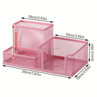 Porte-stylos en métal rose personnalisable en gros, organisateur de bureau à 3 compartiments pour le bureau et l'école