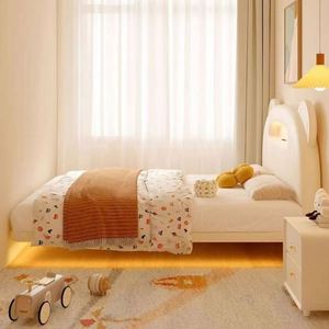 Cartoon Bear <b>Floating</b> Comfortable Kids Daybed Cream Color Modern Solid Wood <b>Frame</b> Full Size Bedroom for Girls Boys - Product Image 3