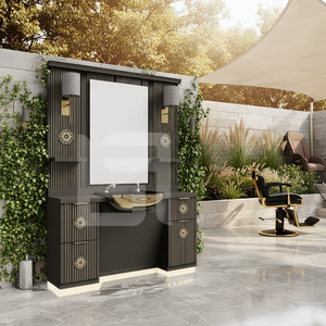 Unidad de Barbería Comercial de Lujo, Muebles Modernos de Madera para Salón, Estación con Espejo, Uso en Exteriores, Incluye Silla de Barbería y Silla de Pedicura - Product Image 3