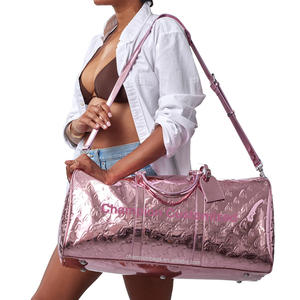 Özel Monogram kabartmalı Logo gül altın metalik deri bayanlar seyahat haftasonu gecede silindir çanta kadınlar için - Product Image 3