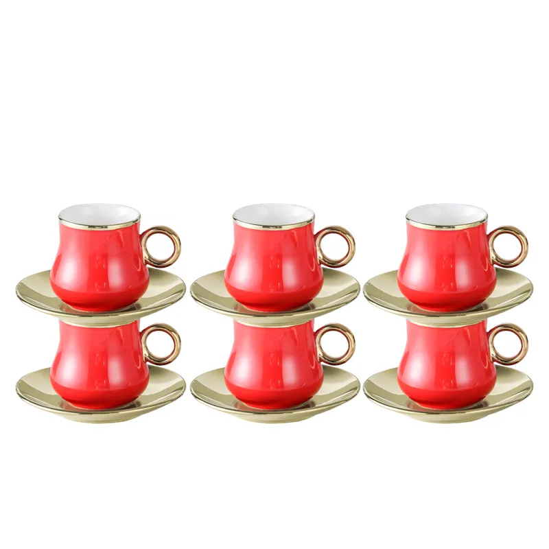 Tasses et soucoupes à café plaquées moyen-orient 90ML, 6 tasses et 6 soucoupes avec soucoupes en acier inoxydable