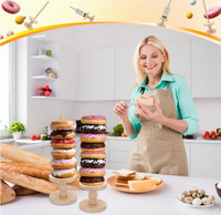 Support de présentation empilable en bois style ferme pour beignets, avec porte-desserts détachable