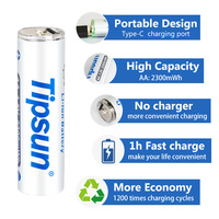 Batterie Li-ion rechargeable AA en gros, Tipsun 1.5V 2300mWh, USB Type-C, approvisionnement en vrac