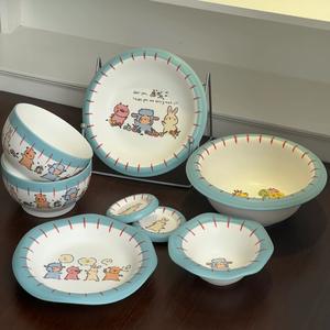 Piatto per Colazione in Ceramica Blu Opaco con Texture, Motivo Agnello Baudelaire, Creativo e Carino per la Casa - Product Image 2