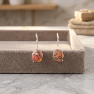 Magnifiques boucles d'oreilles en turquoise et cuivre orange, serties de pierres précieuses, en argent sterling 925 plaqué, pour femmes et filles. - Product Image 1