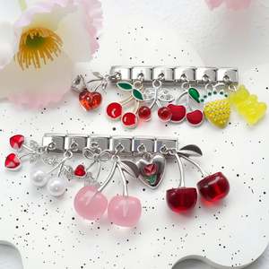 Pulsera Elástica DIY con Módulos Italianos, Colgante de Cereza y Piña, de Acero Inoxidable Dorado, con Dijes Clásicos Italianos, Éxito de Ventas Transfronterizo - Product Image 1