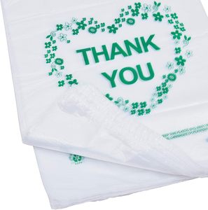 HuamaohengchunThank You T Shirt Bags White <b>Plastic</b> Grocery Bags with Handles, Standard Supermarket Size, 12 x 20 inch (100 pcs) - Product Image 5