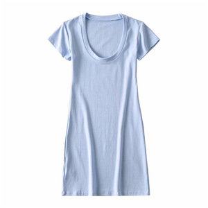 Abito lungo in cotone da donna con scollo a U. Abito estivo a tinta unita. Personalizzazione di Gonne T-shirt in Stile Basic - Product Image 3