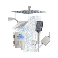 Ensemble de robinetterie de douche thermostatique à double poignée en laiton brossé moderne, fixation murale carrée de 12 pouces, jet doux