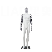 Mannequin Homme Entièrement Électroplaqué Noir et Blanc avec Bras Dorés Chromés pour Présentation de Vêtements Masculins en Boutique
