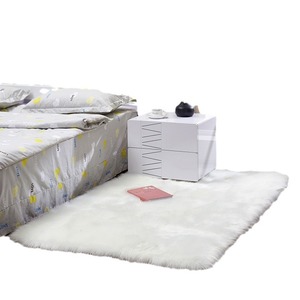 Tapis carré en fausse fourrure et laine, à poils longs, antidérapant, pour chambre à coucher, salon, intérieur, couleur unie, fibre de polyester - Product Image 4