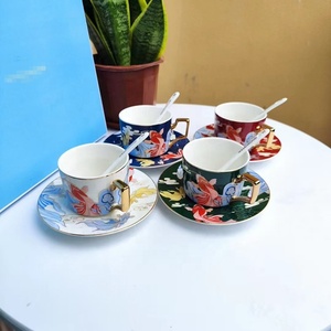 New Arrival High-end Luxury 350ml Ceramic Bone <b>China</b> Coffee <b>Cup</b> Saucer Sets Logo Colorful Lotus Flat Plate for Wedding Gift Box - Product Image 3