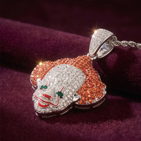 Collier pendentif visage de clown glacé, bijoux hip-hop en strass CZ, chaîne streetwear pour hommes et femmes