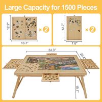 Casse-tête en bois naturel pour adultes 1500 pièces Planche à puzzle 4 tiroirs Couvre-jambes pliable 34.3 \ "x 26.5 \" Support de rangement pour jouets