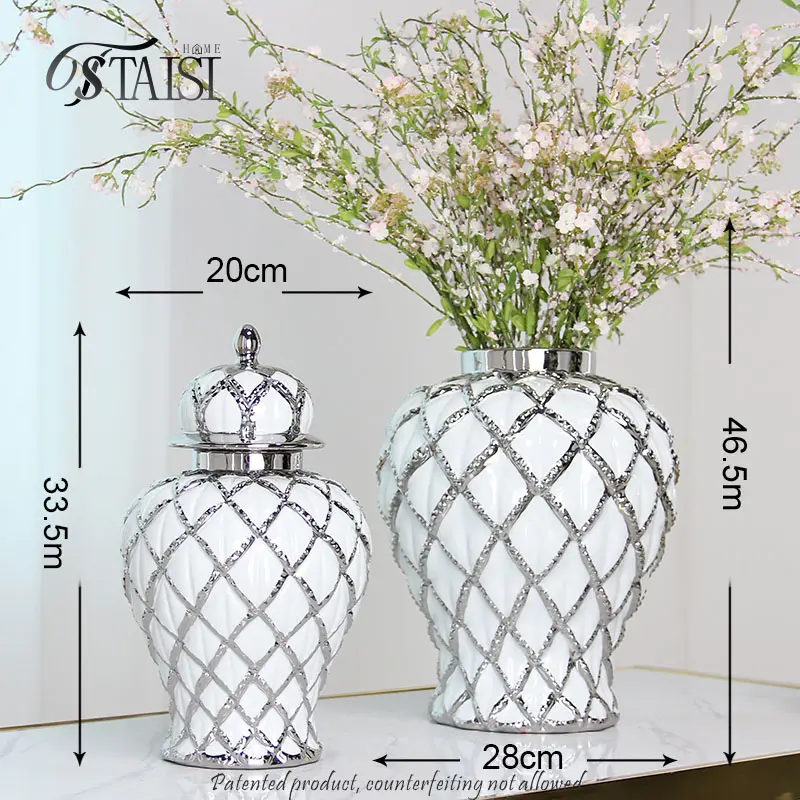 J286SA OEM individuelle nordische wohnzimmer-möbel silber raster design ingwer-glas heimdekoration tischdekor vase für blume