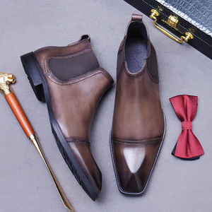 Bottines en cuir pour hommes de style anglais avec talons hauts, fabriquées par des artisans qualifiés, bottes de travail de style britannique - Product Image 1