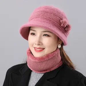 Cappelli a secchiello di fiori invernali per mamma caldi capelli di coniglio cappello Casual da donna soffice cappello freddo berretto