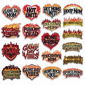 Patch thermocollant brodé style américain, motif flamme et cœur, avec inscription 'Hot Mom Sporty', pour la décoration de vêtements - Product Image 1