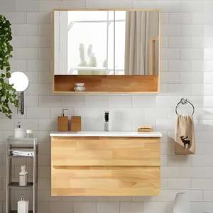 Meubles de salle de bain en bois au design moderne, vasque simple, plan de travail en marbre, meubles de salle de bain - Product Image 2