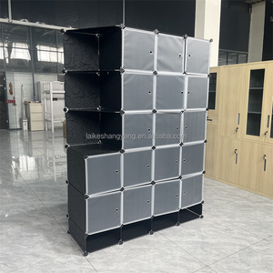 מודרני מתקפל מודולרי 16-קוביית אחסון פלסטיק מדפי ארון בגדים עם מוט תלוי - Product Image 2