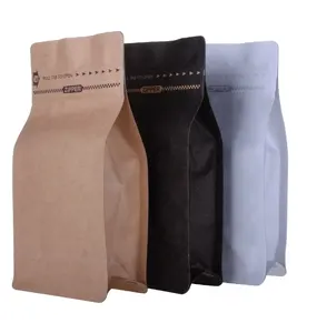 Eco-Friendly Food Packaging Kraft Paper Biodegradable PLA Flat Bottom Bag Stand Up Pouch Zip Lock Valve Packaging Bags