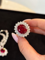 Ensemble de bijoux en or blanc 18 carats avec rubis et diamants de laboratoire couleur D, pendentif et bague, motif floral, cadeau de haute qualité uniquement