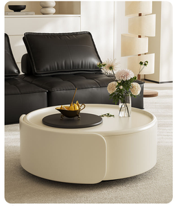 Ensemble de table basse élégante pour salon, couleur crème, avec tiroirs, moderne, luxueux, écologique, durable, mignon, table de thé pour la maison - Product Image 3