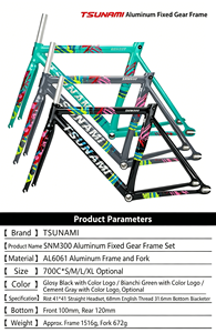 Telaio per Bicicletta da Corsa a Scatto Fisso TSUNAMI SNM300 in Alluminio con Freno a Cerchio, Set Completo con Serie Sterzo e Morsetto Sella - Product Image 6