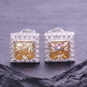 Boucles d'oreilles clous tendance pour femme, plaqué argent or rose, moissanite 1 carat forme boule, sertissage griffe jaune champagne, style décontracté - Product Image 2