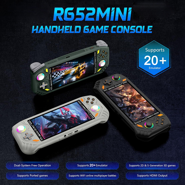 RG52 Mini 5.5" Screen Handheld Game Console RGB Light Joystick WiFi Classic 128GB 5000mAh Linux OS Retro Hand Held Gaming Player