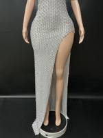 Novance Y4348 Vente de robes élégantes blanches en strass pour femmes, robes de soirée sexy à découpes, robes de bal de fin d'année