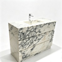 Mueble de Baño de Mármol Calacatta Viola con Lavabo Integrado, Ecológico e Impermeable, para Cocina, Comedor, de Lujo