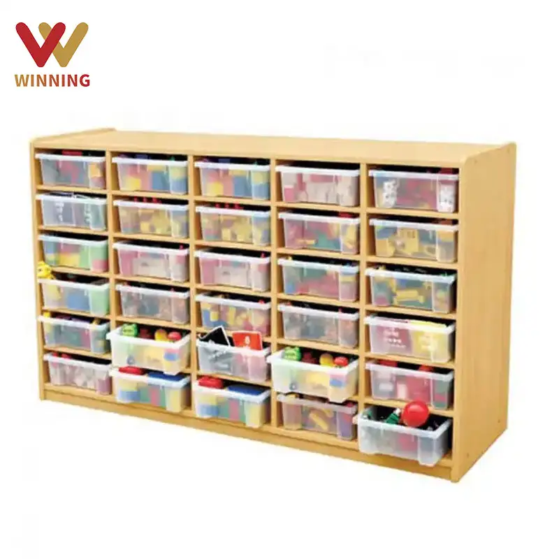 Chiến thắng Montessori lưu trữ đồ chơi tủ gỗ daycare đồ nội thất trẻ em quần áo tủ bé tủ quần áo Montessori bộ đồ nội thất