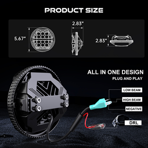 Faro LED de 5.75 Pulgadas, Faro Delantero H4 de 5 <span class=keywords><strong>3</strong></span>/4'' para Harley Night Rod Iron 883 Dyna Sportster 1200 Indian Scout <span class=keywords><strong>Triumph</strong></span> - Product Image 2