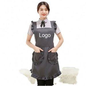 Tabliers de taille réutilisables en coton pour femmes, style coréen occidental, avec logo personnalisable imprimé, anti-salissures et résistants à la saleté, pour le travail en salon de manucure - Product Image 4
