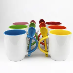 11盎司330毫升标志定制勺子瓷杯各种颜色拿铁便宜供应商定制陶瓷咖啡杯