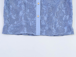 Camicetta da Donna con Colletto Rovesciato, <span class=keywords><strong>Blu</strong></span> con <span class=keywords><strong>Pizzo</strong></span> Floreale, Manica Corta, Stile Casual e alla Moda - Product Image 4